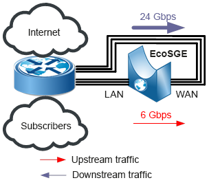 3 ports for connecting EcoSGE LAN ports and 3 more ports for connecting WAN ports
